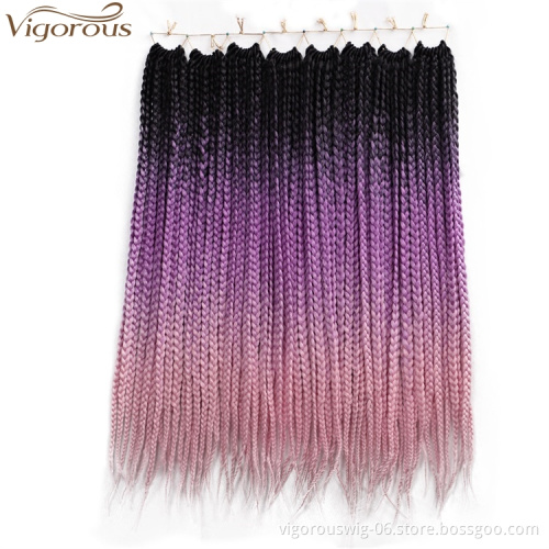 Cheap Price High Quality Rainbow Colored Box Braid Synthetic Crochet Hair Extensions Jumbo False Ombre Braiding Hair